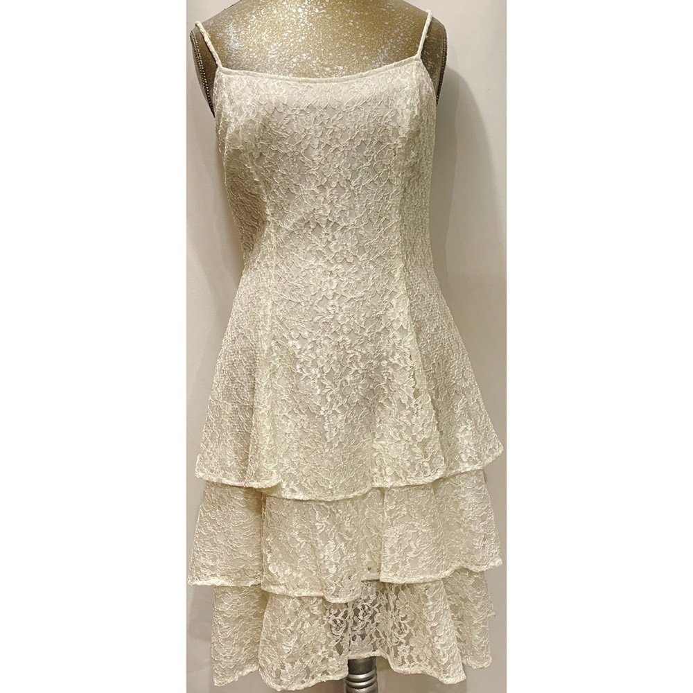 Vintage 80s 90s Y2K Lace Floral Dress Ivory Large